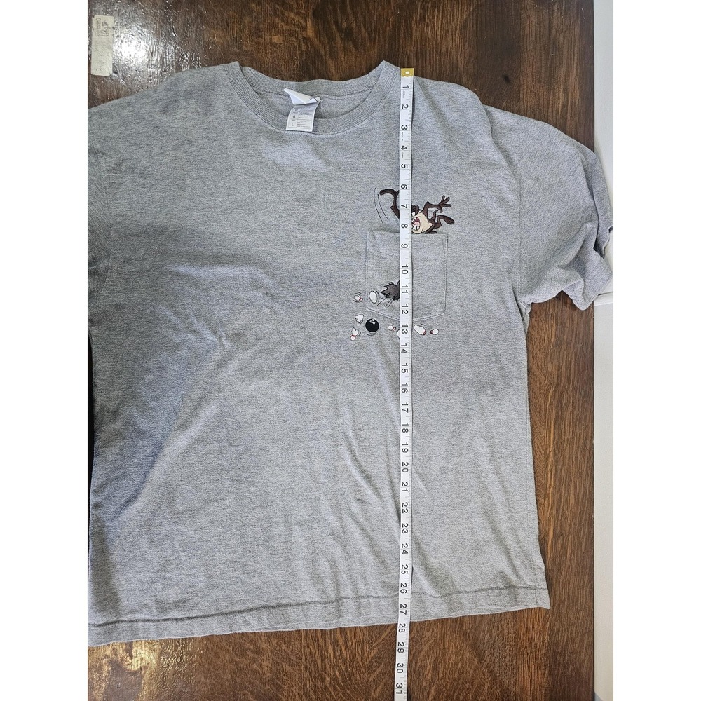 Vintage Looney Tunes Taz Shirt Mens Large Gray Pocket Bowling WB T-Shirt 90s‎ - Picture 5 of 8